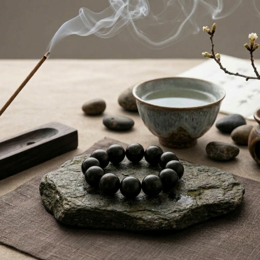 Natural Black King Wood Mala Bracelet | 20mm Bold Beads